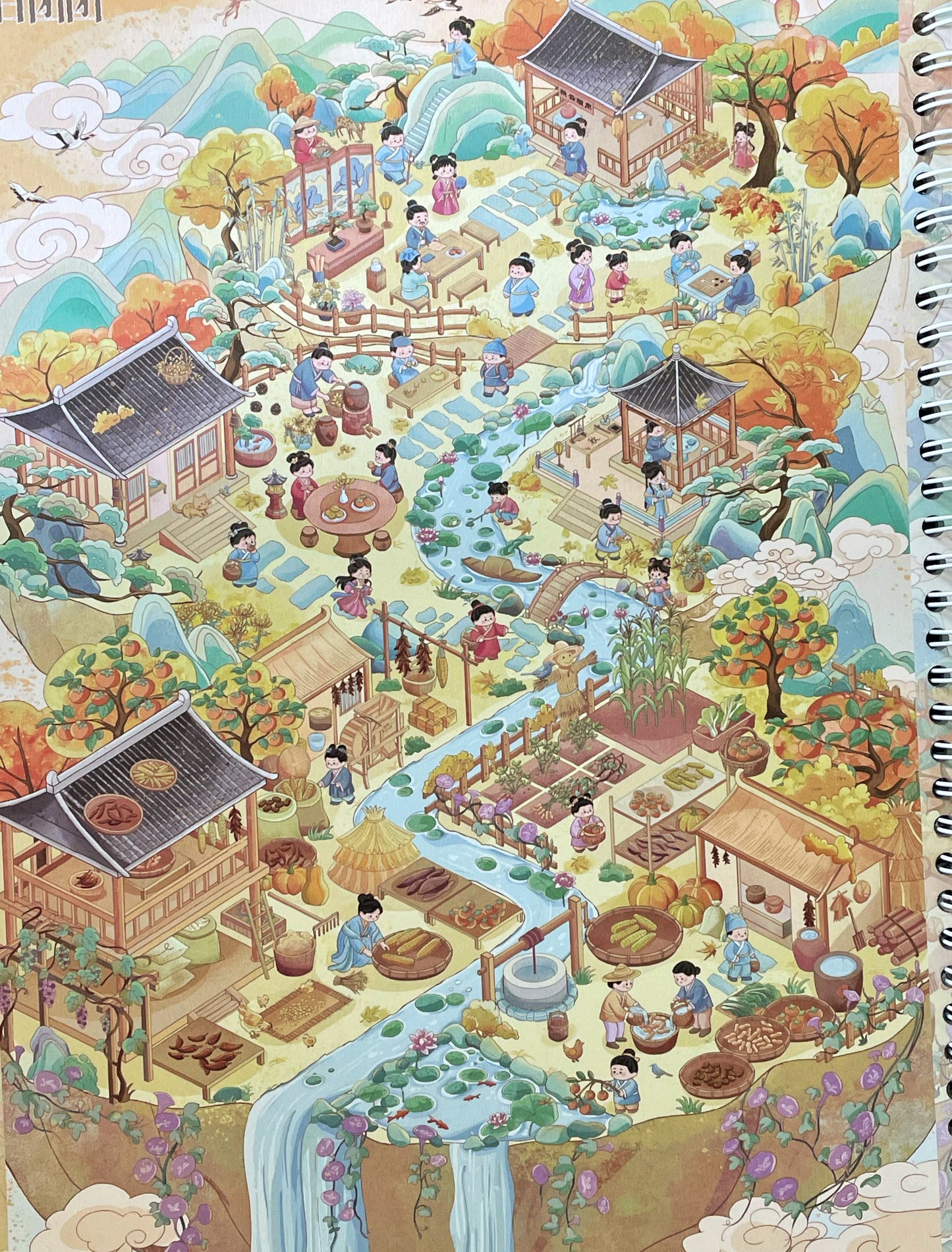 Leisurely Little Immortals Ancient Chinese Diorama Scene Sticker Book, 4 Fairy Island Four-Season Scenes, DIY Scene Puzzle Stickers for Scrapbooking & Journaling